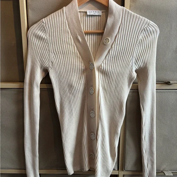 Sandro Beige Button-Up Women's Cardigan - Picture 5 of 6